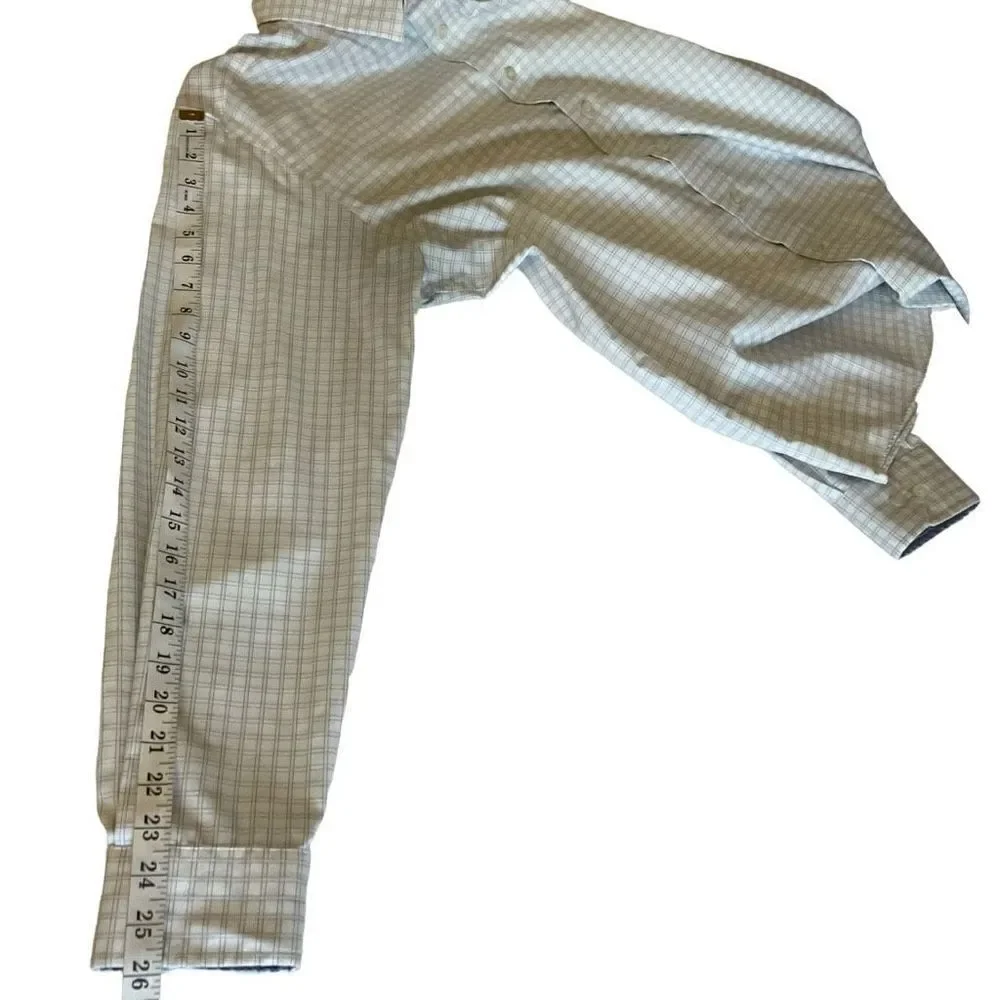Egara Shirt Mens Button Down Cotton White Blue Square Print Non Iron Men Size XL